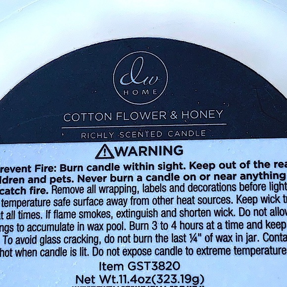 DW HOME CANDLE COTTON FLOWER & HONEY 2 WICK RICHLY SCENTED NEW - Picture 4 of 4